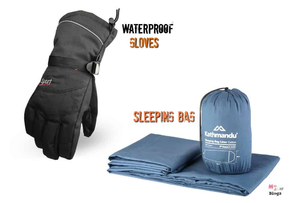 sleeping-bag-and-waterproof-gloves
