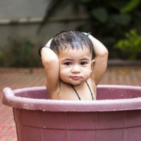 Care to take while bathing a baby