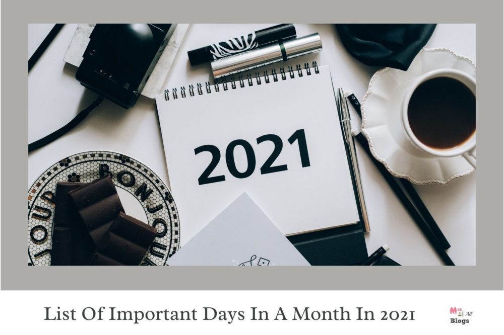 List Of Important Days In A Month In 2021