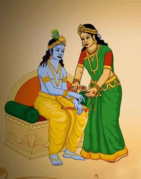 Draupadi Tying Rakhi To Lord Krishna